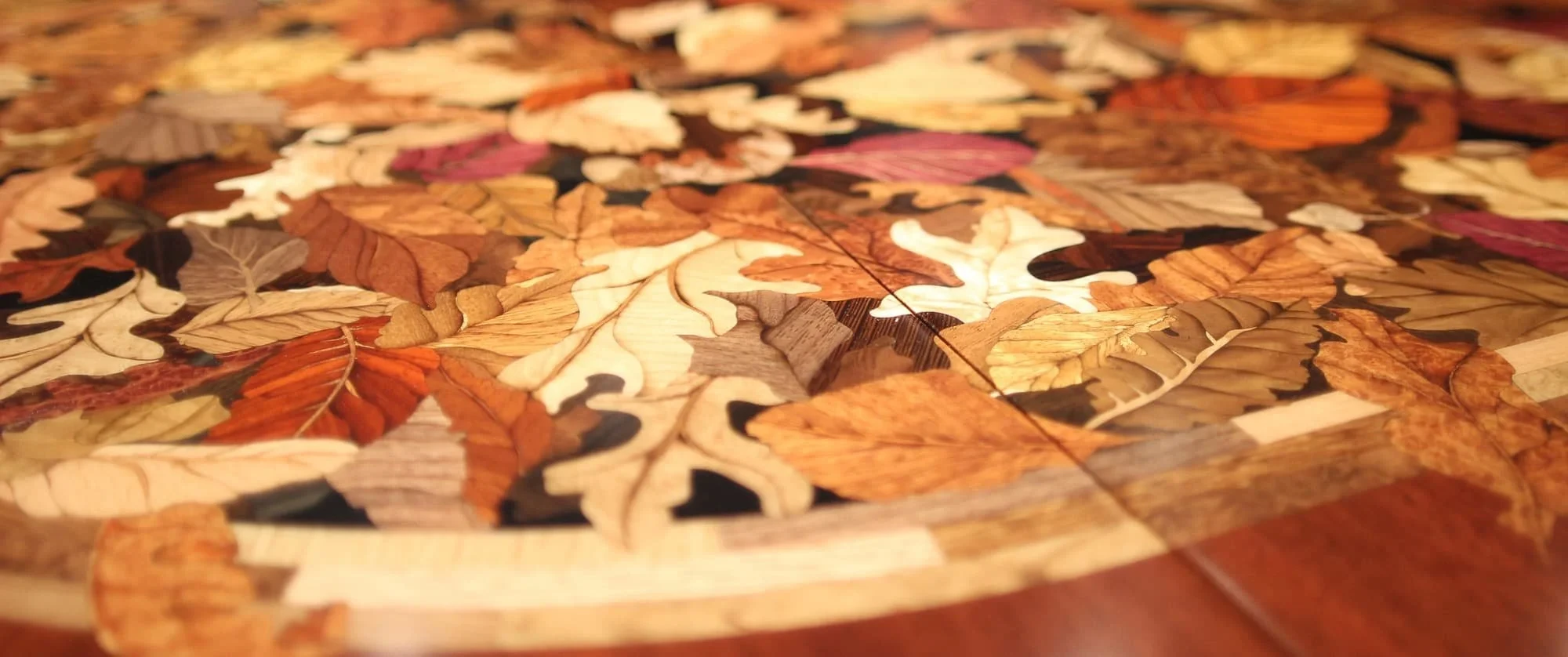 Bespoke marquetry panel in wood veneer and mother of pearl
