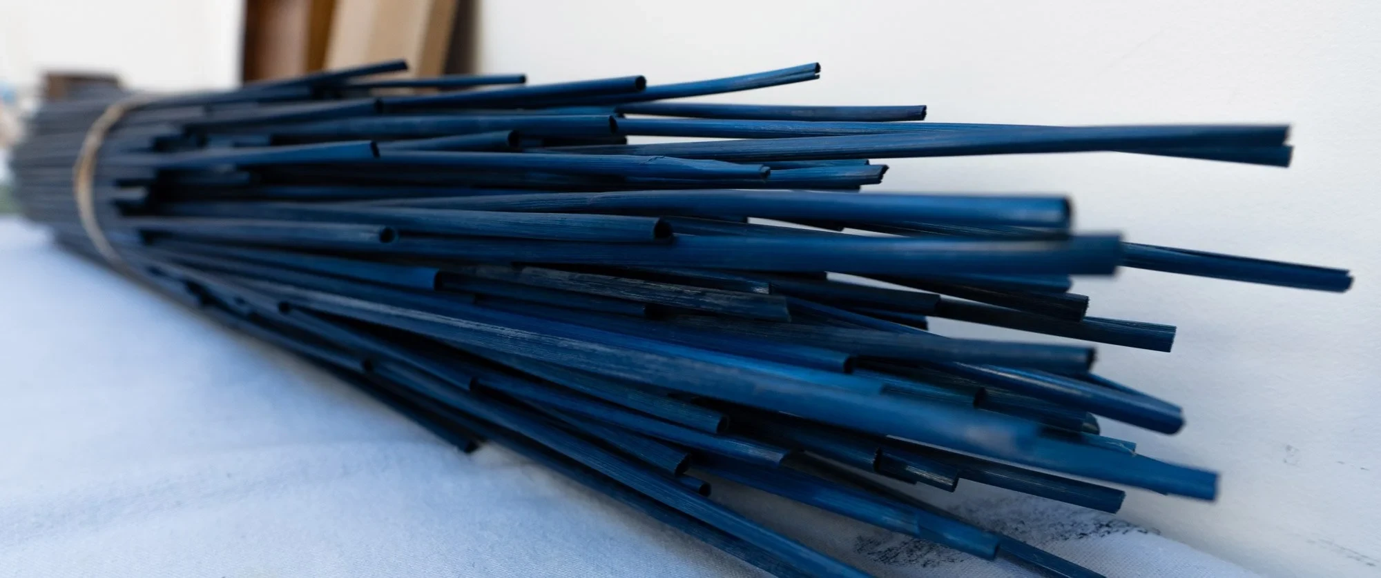 Bundle of Blue Straw for Marquetry