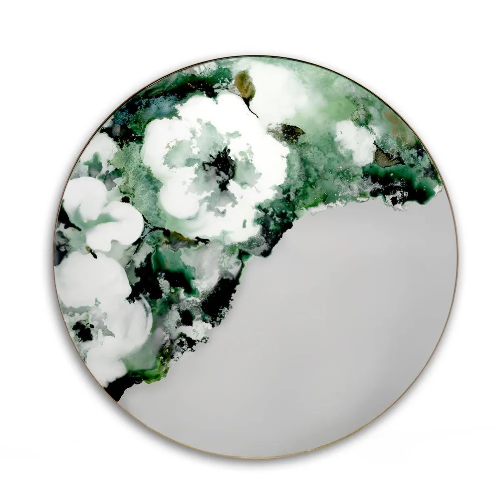 Verre églomisé flower mirror — gold leaf on glass