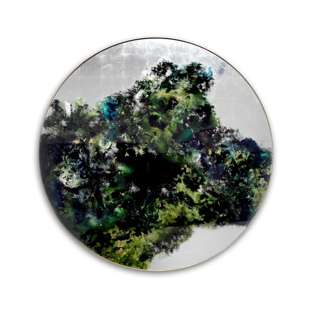 Green and gold verre églomisé panel