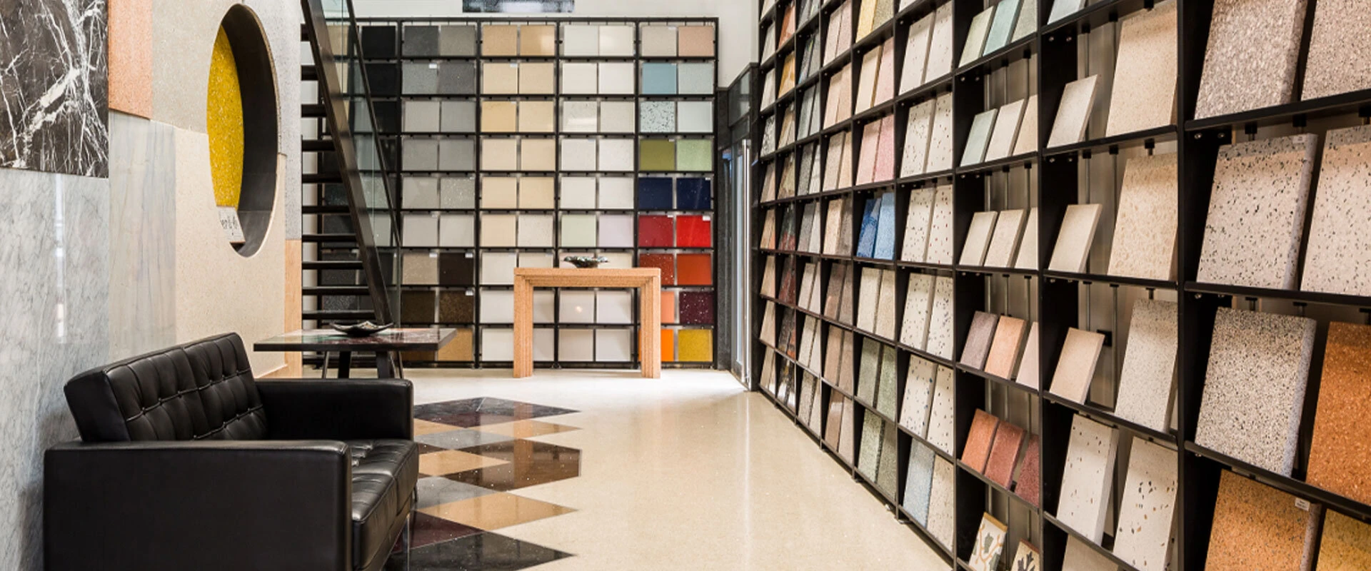 Terrazzo slabs and samples in the library
