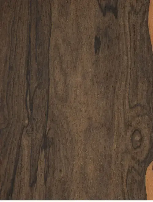 Ziricote wood veneer sample, dark brown with streaked grain