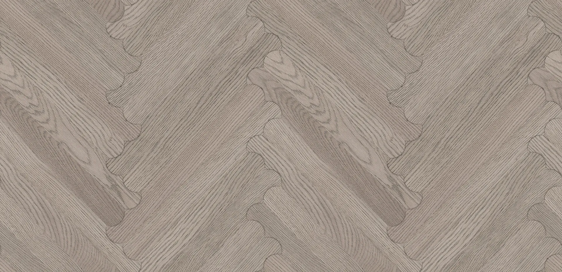 Oak Pienza 1458 laid in herringbone, a calm neutral grey-beige oak