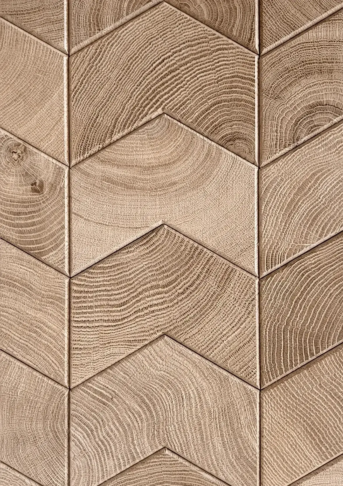 Élément natural end-grain oak chevron surface in pale, warm tones