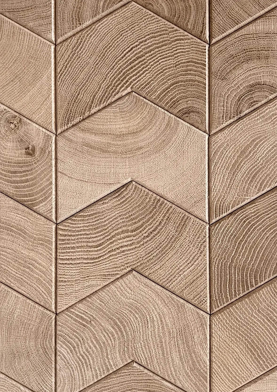 Élément natural end-grain oak chevron surface in pale, warm tones