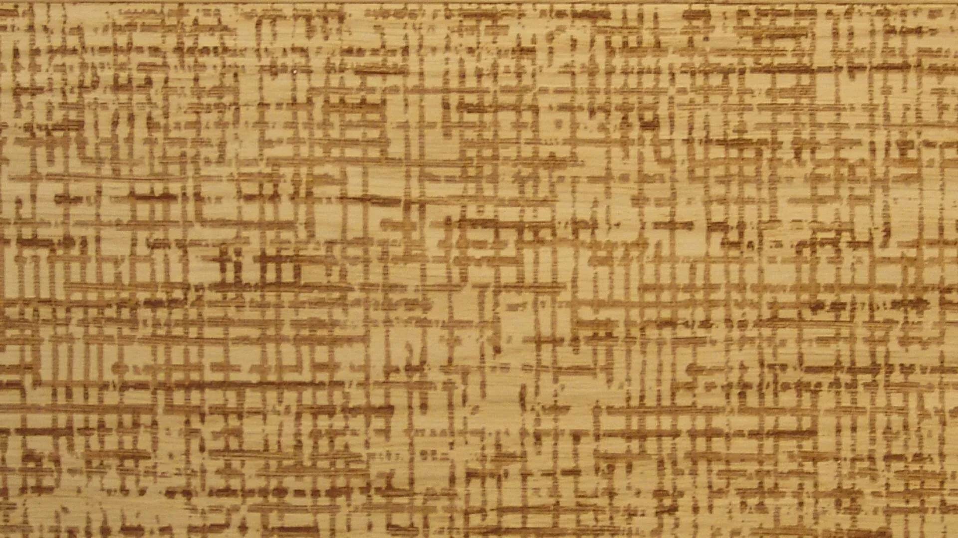 Undici oak flooring with a crosshatched, woven-textile pattern engraved in amber on pale oak