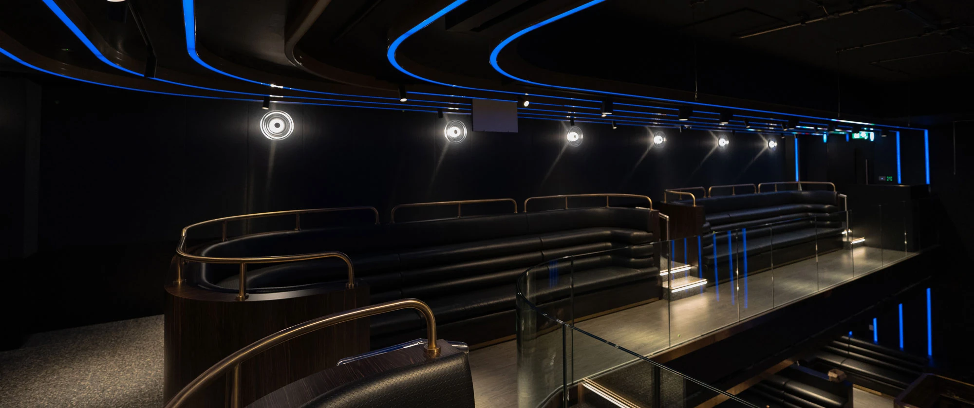 Gallery banquette seating at the 77 London nightclub