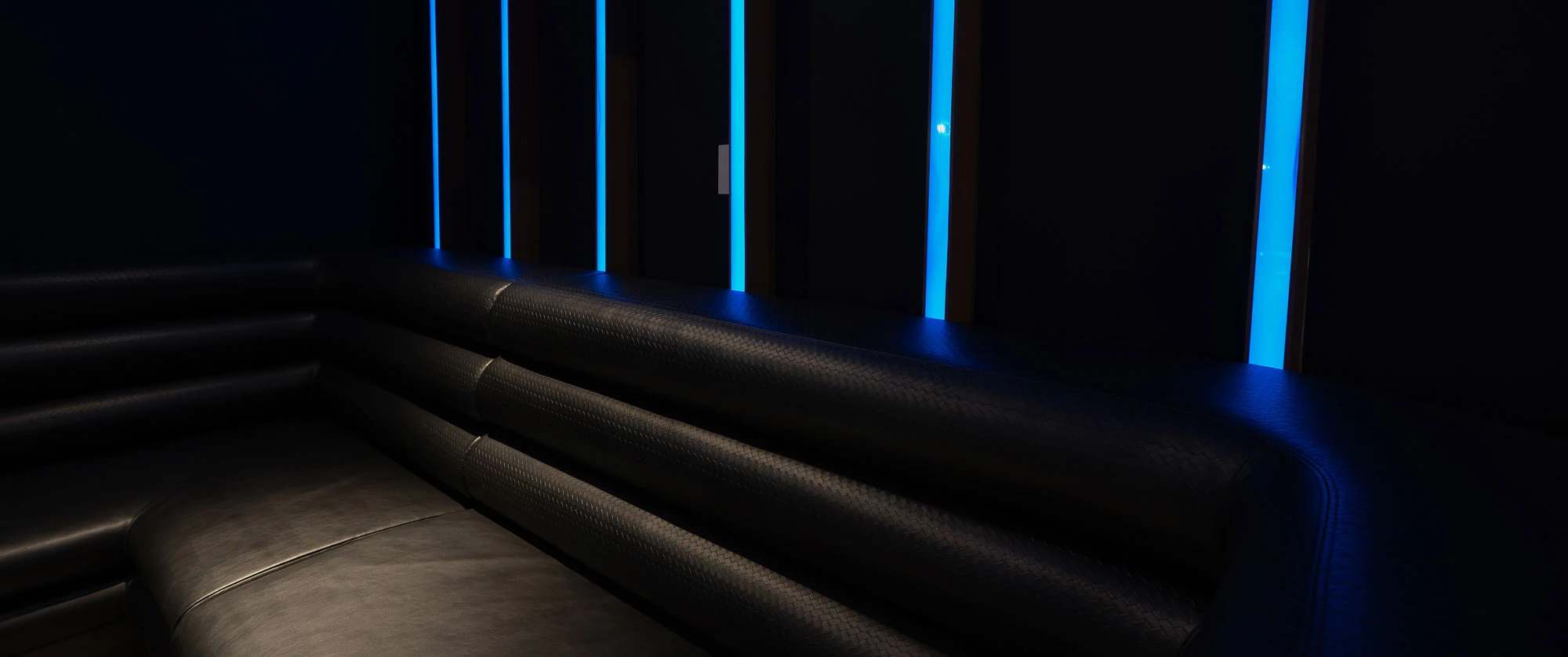 Padded leather backrest detail at 77 London