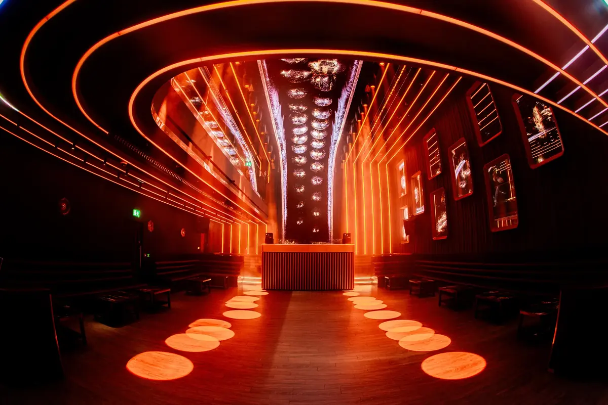 PVD-finished metal handrails at 77 London nightclub