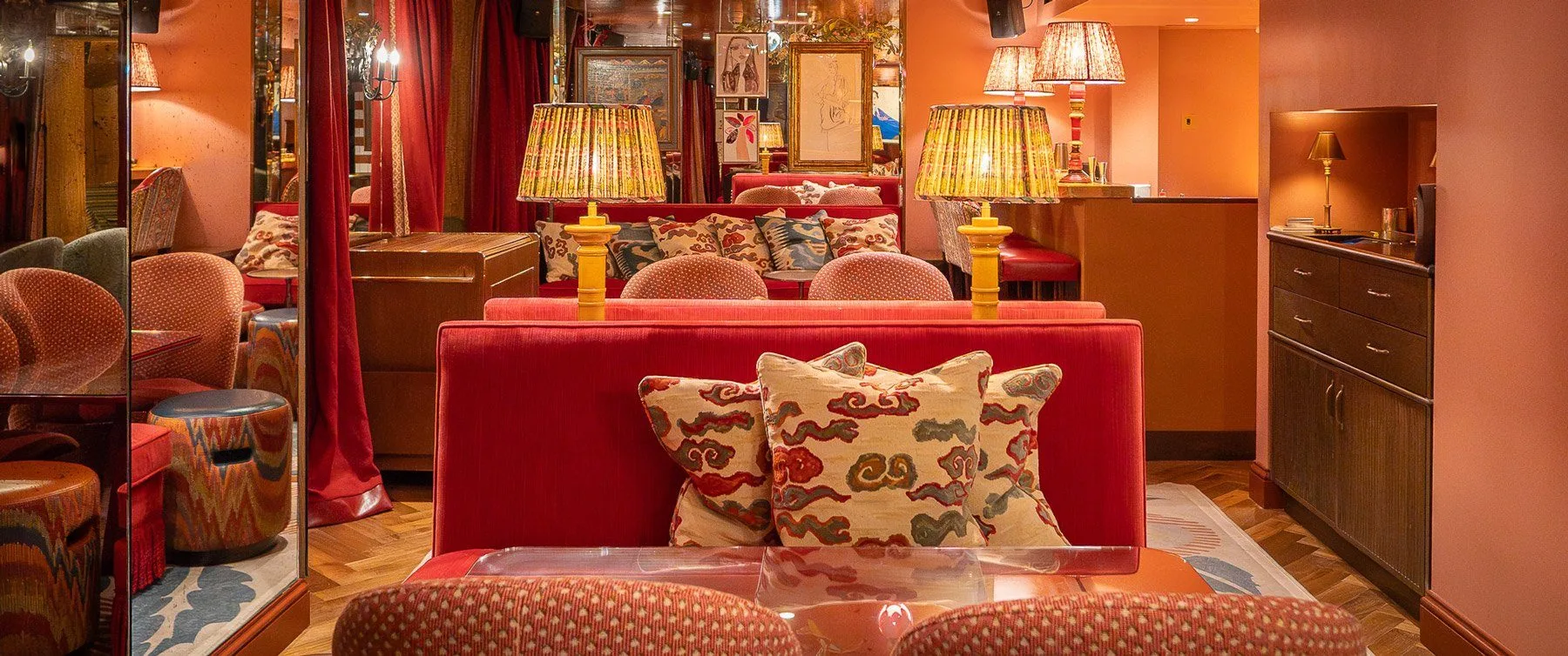 Basement seating — Julie's Restaurant, Holland Park, interior design Rosanna Bossom