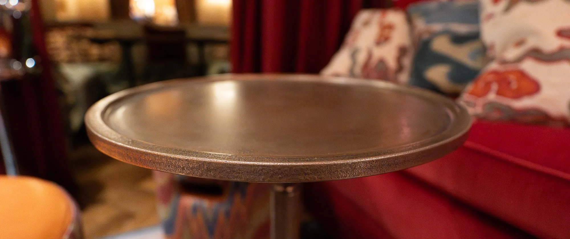 Brass martini table top detail — unlacquered finish, Make Bespoke Studio