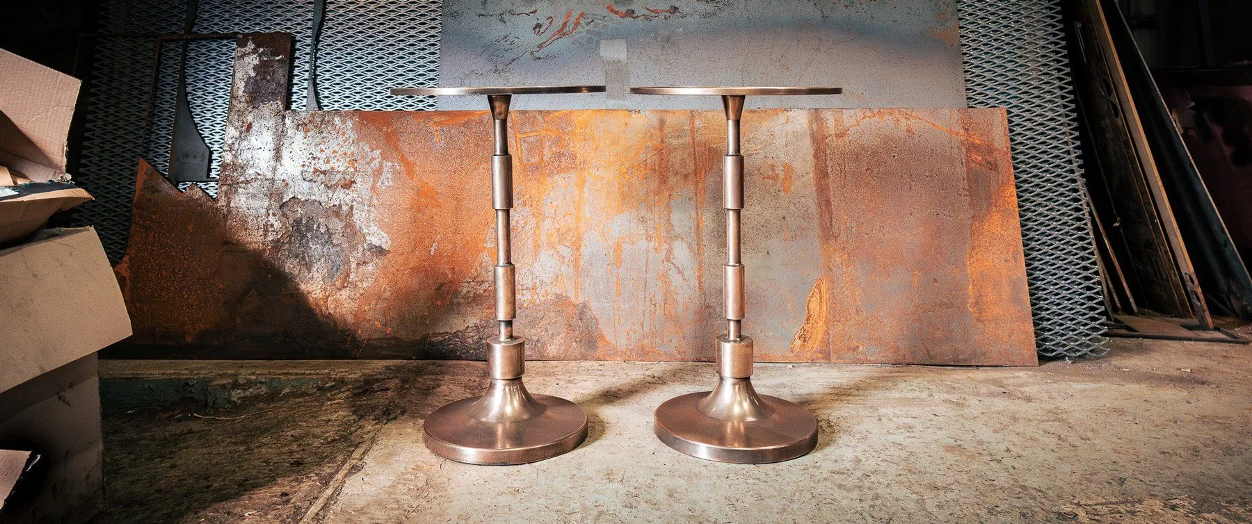 Metal martini tables in situ — Julie's Restaurant, Holland Park