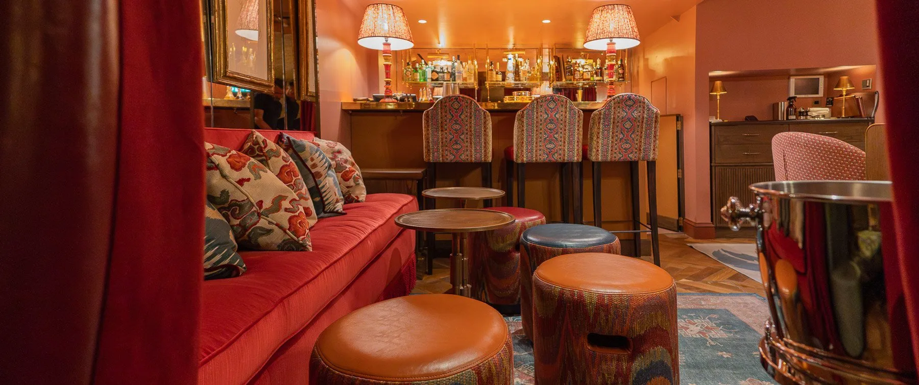 Champagne bar at Julie's Restaurant, Holland Park — interior design Rosanna Bossom