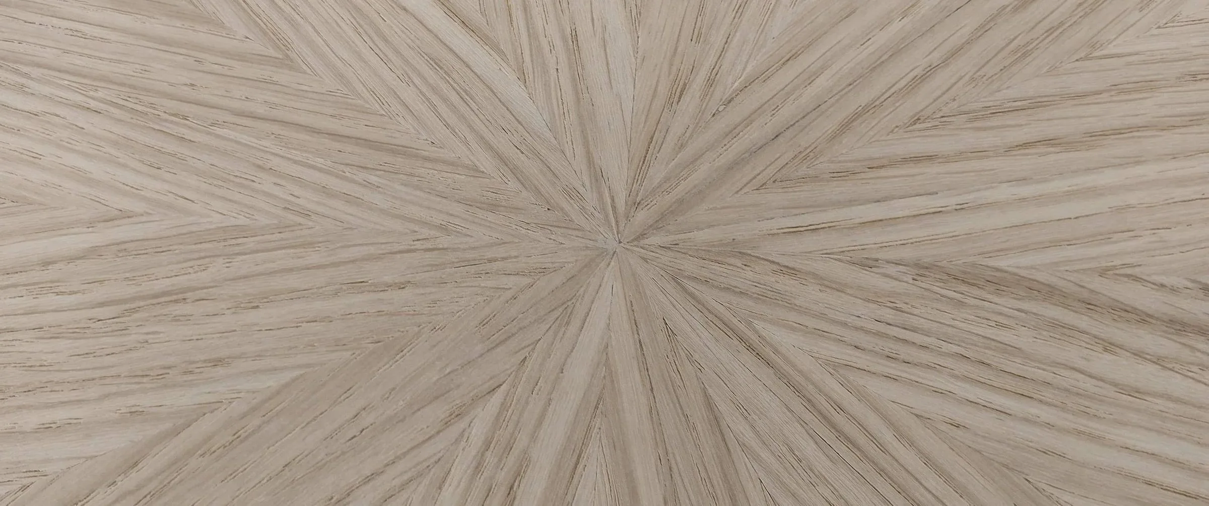 Oak table with starburst veneer top, wide view
