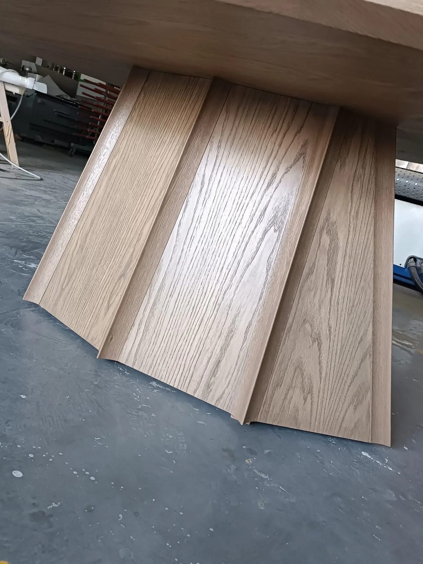 Table base detail, faceted solid oak