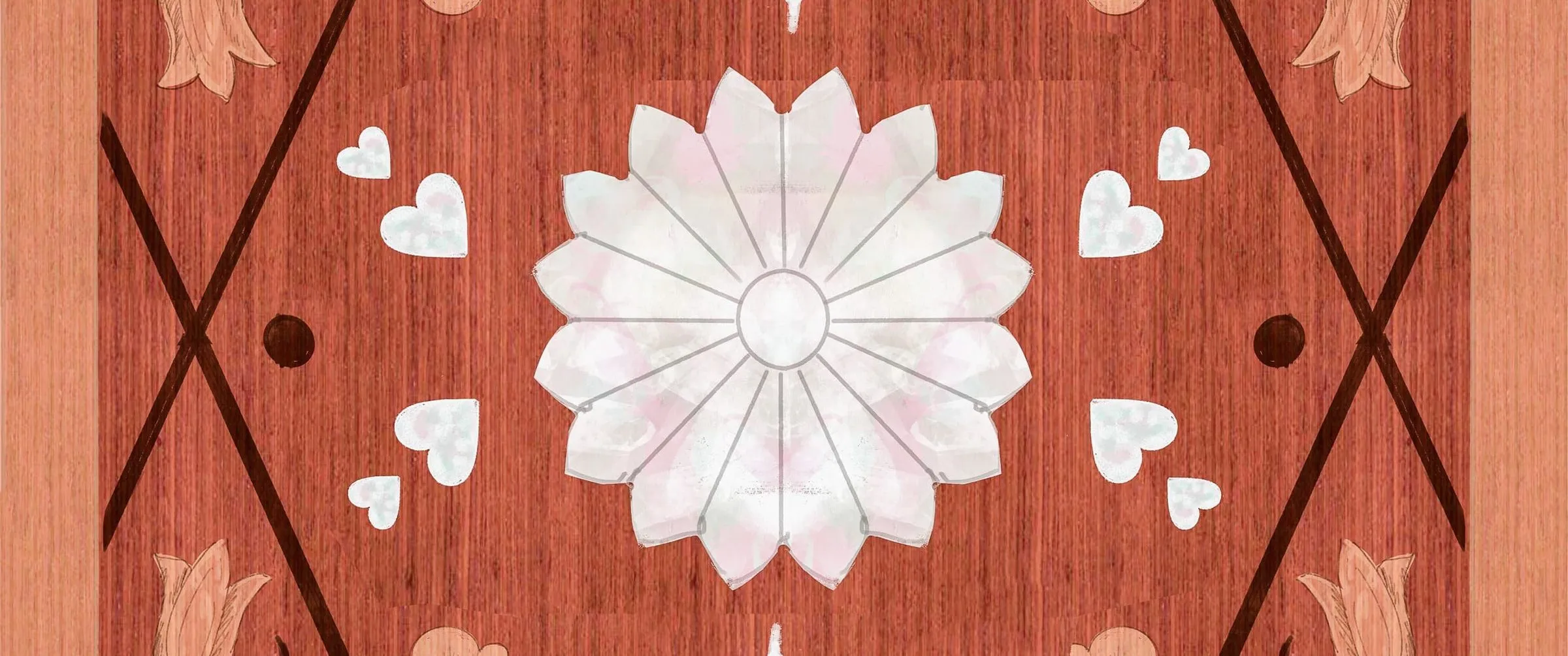 High-gloss lacquer finish on marquetry panel